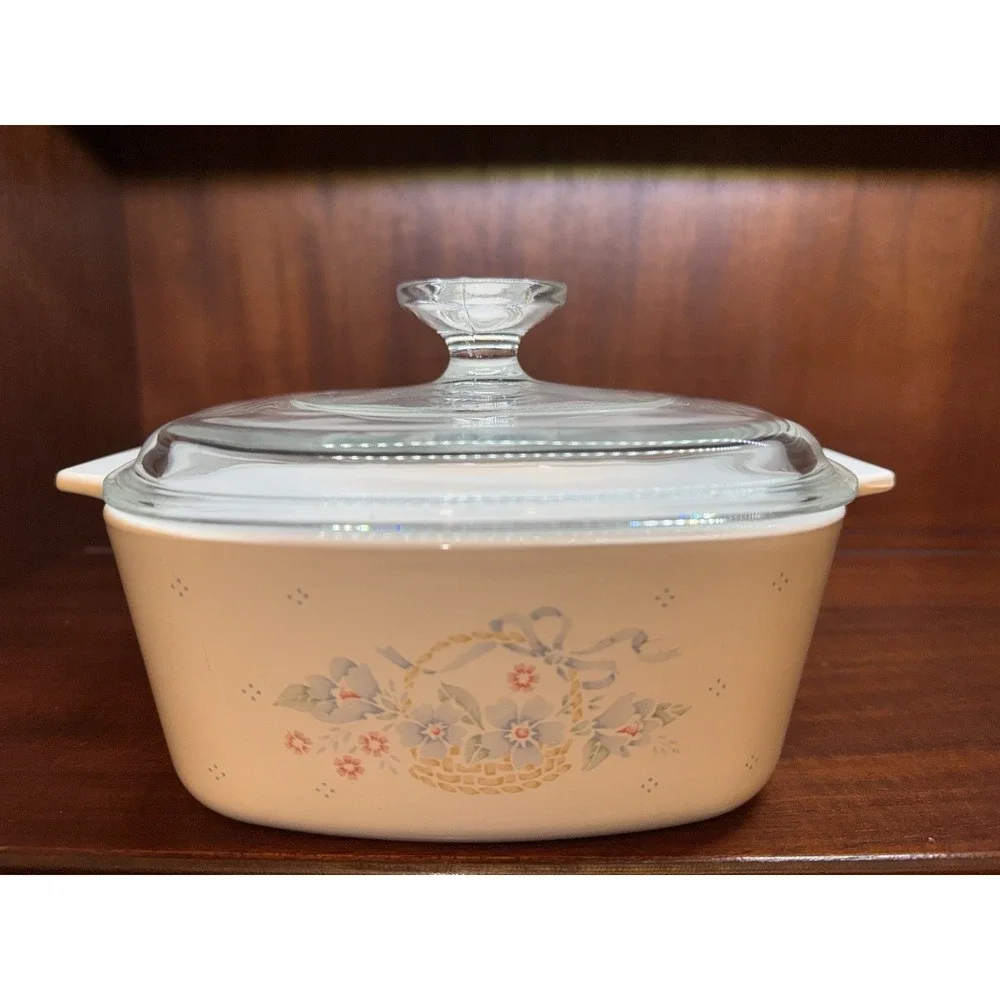Vintage CorningWare Floral Basket A-1 1/2 B White‎ Casserole Dish 1.5L Glass Lid